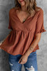 V Neck Ruffled Short Sleeve Babydoll Top