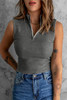 Gray Zip-up Ribbed Cropped Tank Top