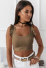 Brown Ruffle Strap Ribbed Sleeveless Crop Top Brown Ruffle Strap Ribbed Sleeveless Crop Top