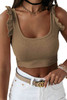Brown Ruffle Strap Ribbed Sleeveless Crop Top Brown Ruffle Strap Ribbed Sleeveless Crop Top