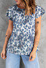 Blue Ruffled Sleeve Leopard Top