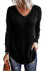 Black Solid Color V Neck Long Sleeve Knit Top