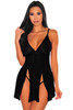 Black Heart-shape Mesh Cut-out Babydoll with Thong