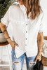 White Buttoned Lace Splicing Ruffle Textured Short Sleeve Shirt