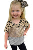 Leopard Striped Sequin Patchwork Girl's Short Sleeve Top
