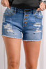 Sky Blue Distressed Frayed Buttons Denim Shorts