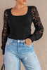 Square Neck Crochet Sleeve Black Top