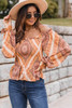 Orange Printed Ruffled Smocked Off Shoulder Blouse