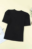 Black Puff Sleeve O Neck Skinny Fit Ribbed Top