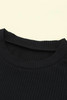 Black Puff Sleeve O Neck Skinny Fit Ribbed Top