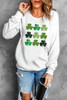 White St. Patrick's Day Clover Print Long Sleeve Sweatshirt