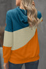 Ming Blue Multicolor Colorblock Cowl Neck Pullover Hoodie