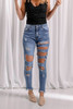 Blue Distressed Slits Holes Frayed Jeans