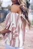 Off The Shoulder Vertical Stripes Blouse in Pink