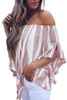 Off The Shoulder Vertical Stripes Blouse in Pink