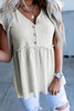 Beige Buttons V Neck Waffle Knit Babydoll Top