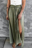 Green Adjustable Drawstring Smocked Waist Maxi Skirt