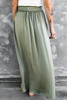 Green Adjustable Drawstring Smocked Waist Maxi Skirt