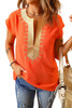 Orange Short Sleeve Printed Neck Shift Blouse