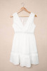 White Lace Crochet Flounce V Neck Sleeveless Mini Dress