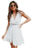 White Lace Crochet Flounce V Neck Sleeveless Mini Dress