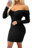 Black Off the Shoulder Ribbed Bodycon Mini Dress