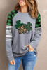 Green Lucky Clover Pattern Plaid Striped Sleeve Top