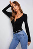 Black Long Sleeve Henley Rib Knit Top