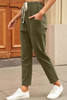 Green Solid Pocketed Drawstring High Waist Pants Green Solid Pocketed Drawstring High Waist Pants