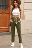 Green Solid Pocketed Drawstring High Waist Pants Green Solid Pocketed Drawstring High Waist Pants