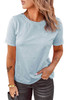 Sky Blue Solid Color Rolled Short Sleeve T Shirt