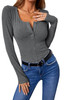 Gray Long Sleeve Henley Rib Knit Top