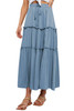 Blue Solid Layered Ruffled Drawstring High Waist Maxi Skirt