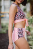 Pink Leopard Patchwork Tie Knot High Waist Bikini Swimsuit