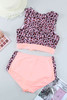 Pink Leopard Patchwork Tie Knot High Waist Bikini Swimsuit