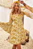 Yellow Bohemian Paisley Print Bell Sleeve Flare Floral Dress