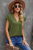 Green V Neck Lace Trim T-shirt