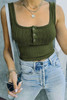 Green Ribbed Knit Henley Crop Tank