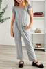 Gray Little Girls Ruffled Shoulder Keyhole Back Jumpsuit with Pockets Gray Little Girls Ruffled Shoulder Keyhole Back Jumpsuit with Pockets