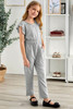 Gray Little Girls Ruffled Shoulder Keyhole Back Jumpsuit with Pockets Gray Little Girls Ruffled Shoulder Keyhole Back Jumpsuit with Pockets
