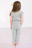 Gray Little Girls Ruffled Shoulder Keyhole Back Jumpsuit with Pockets Gray Little Girls Ruffled Shoulder Keyhole Back Jumpsuit with Pockets