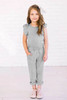 Gray Little Girls Ruffled Shoulder Keyhole Back Jumpsuit with Pockets