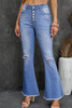 Sky Blue High Rise Distressed Bell Bottom Denims Sky Blue High Rise Distressed Bell Bottom Denims
