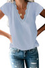 Sky Blue V Neck Lace Trim T-shirt