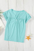 Sky Blue Roll up Short Sleeve Girls' Top with Buttons