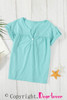 Sky Blue Roll up Short Sleeve Girls' Top with Buttons