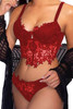 Red Spaghetti Straps Crochet Lace Hollow Out Bra Thong Lingerie Set