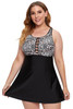 Leopard Splicing Cut Out Sleeveless Plus Size Tankini Swimsuit