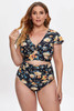 Plus Size Flutter Cap Sleeve Floral High Waist Bikini