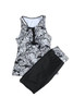 Black Tropical Print Racerback Tankini Swimsuit